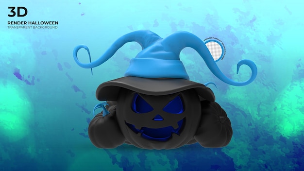 PSD abóbora de lanterna com chapéu de halloween 3d render