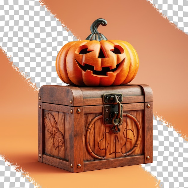 PSD abóbora temática de halloween com caixa de madeira em fundo transparente