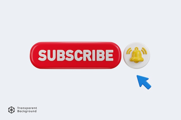 Abonnieren Schaltfläche mit Glocke Benachrichtigung Icon 3D-Render Konzept von klicken auf Abonnieren Kanal Icon