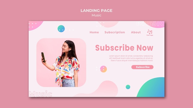 PSD abonnieren sie jetzt die musik-landingpage-vorlage