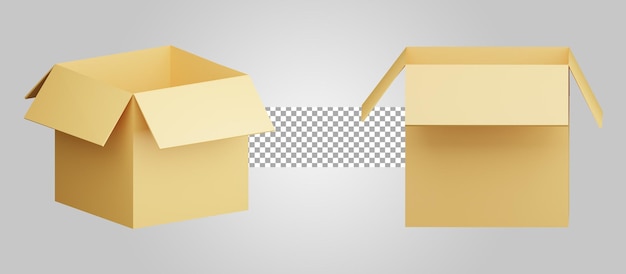 PSD abra a caixa de papelão ou a embalagem de entrega isolada. fundo transparente. renderização 3d