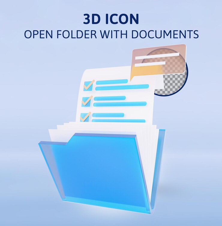 PSD abra la carpeta con la ilustración de renderizado 3d de documentos
