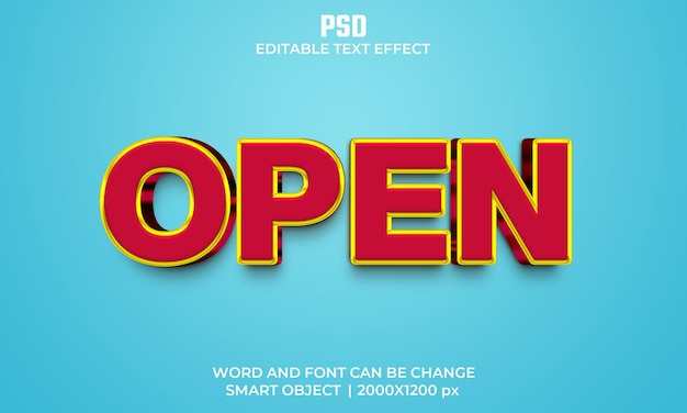 Abra o efeito de texto editável em 3d psd premium com plano de fundo