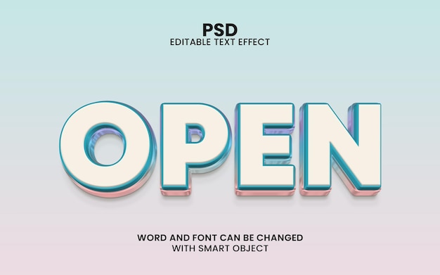 PSD abra o efeito de texto psd editável em 3d