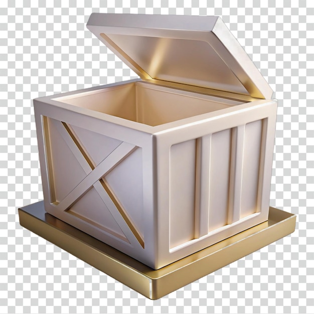 Abre la caja en la base dorada Renderización 3D de la caja de carga vacía