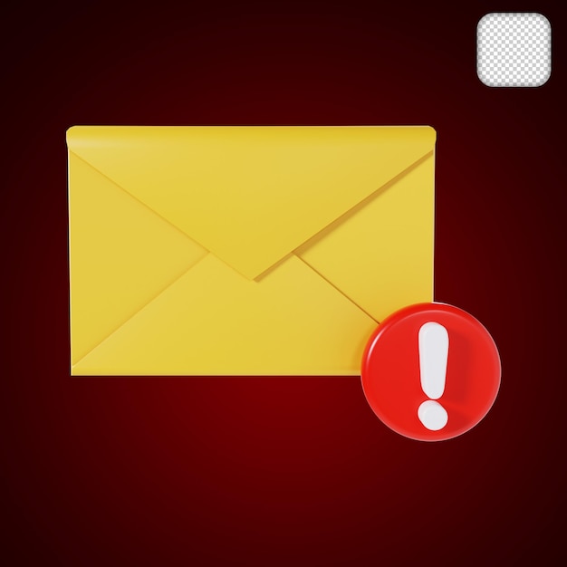 PSD abre el icono de notificación de correo electrónico con la ilustración 3d de exclamación