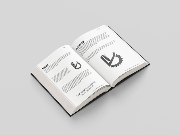 Abre una maqueta de libro con el logotipo en las páginas