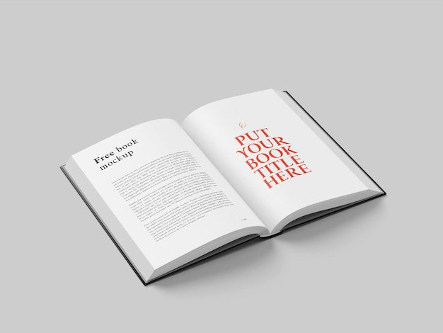 Abre una maqueta de libro con páginas en blanco para mostrar el título y el texto