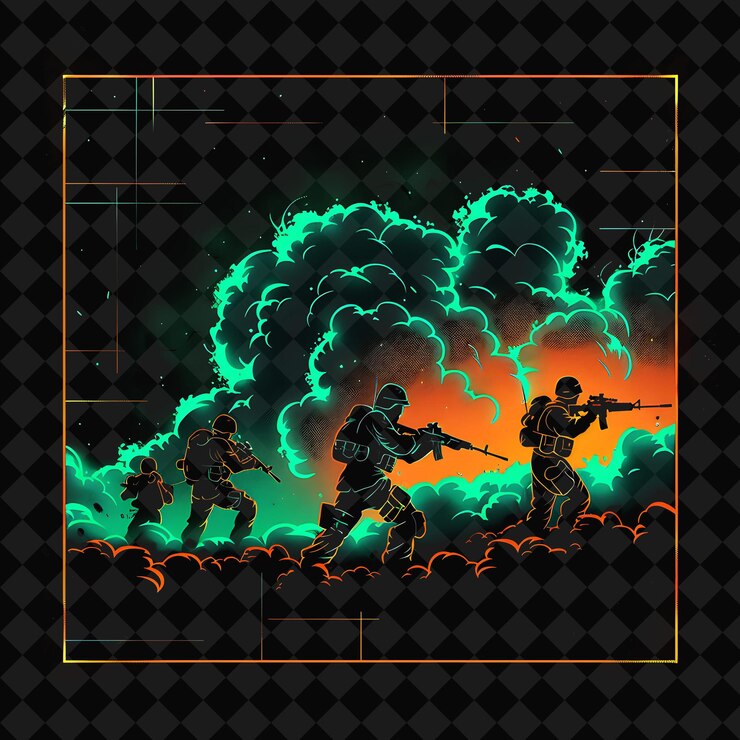 PSD abre el mundo de personajes de guerra y el paisaje natural con collages de arte brillante de diseño inspirado en y2k png