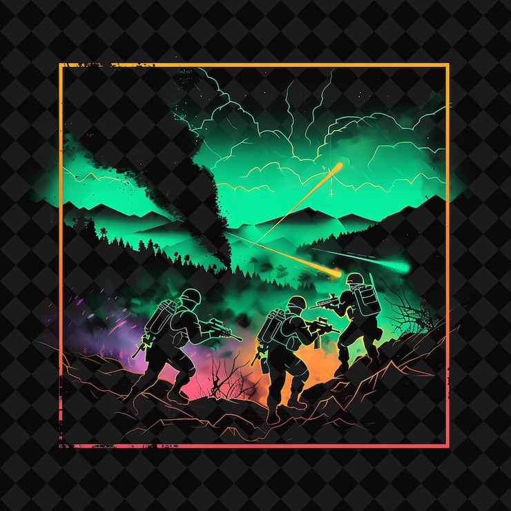 PSD abre el mundo de personajes de guerra y el paisaje natural con collages de arte brillante de diseño inspirado en y2k png