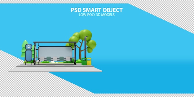 Abribus Vide Objet Intelligent Psd Sur Fond Dégradé Image De Rendu 3d De Modèles Low Poly