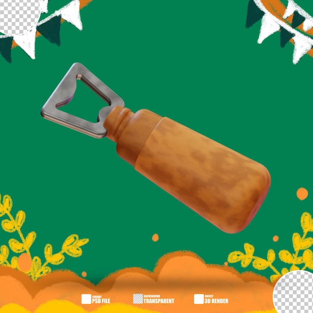 Abridor de botellas de ilustración 3d con mango de metal 2