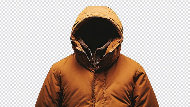 PSD un abrigo de invierno acogedor y elegante con una capucha sobre un fondo blanco perfecto para los minoristas de moda y ropa para mostrar efectivamente la ropa de invierno