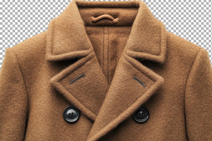 PSD abrigo de lana marrón con doble botón un estilo clásico para la moda de invierno adecuado para ocasiones casuales o formales