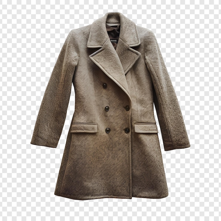 PSD abrigo de lana de moda para mujeres en un fondo transparente