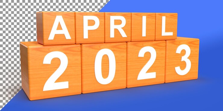 PSD abril de 2023 representación 3d del concepto de calendario del mes del año ilustración 3d hd en cubos de madera