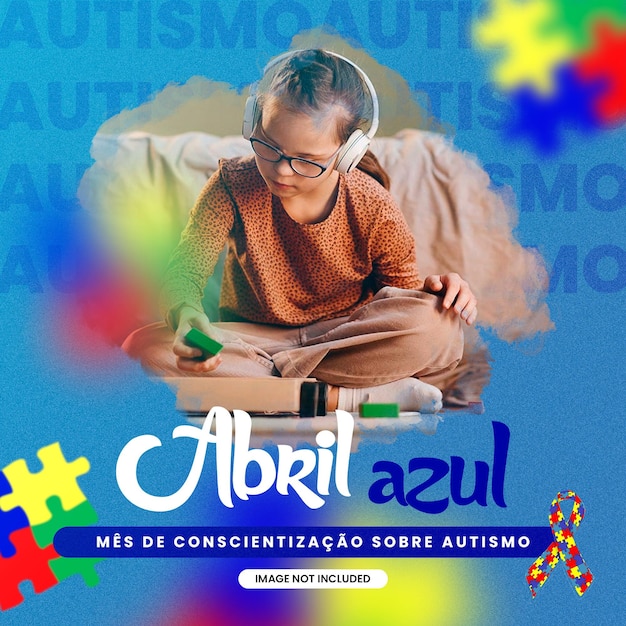 Abril azul modello di post sui social media sull'autismo