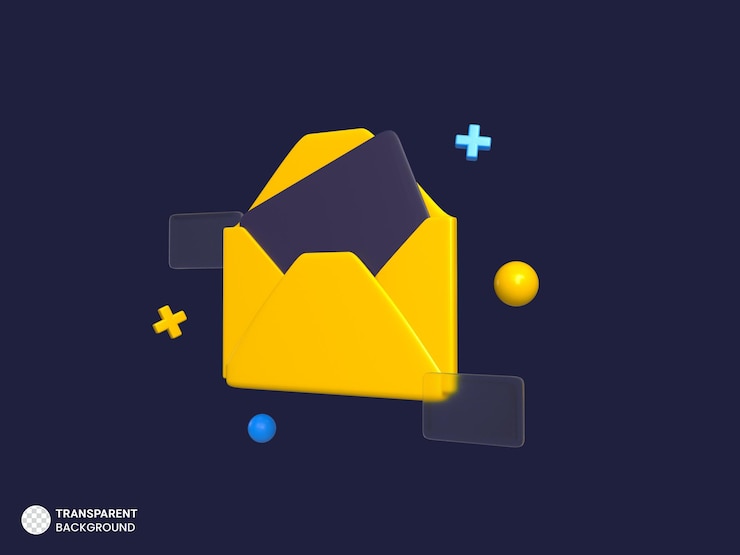 PSD abrir icono de correo electrónico aislado 3d renderizar ilustración