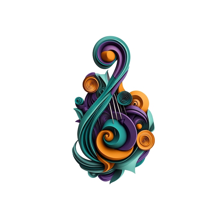 PSD abstract 3d floral violin design in viola e arancione