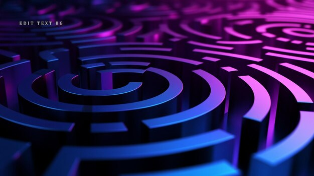 abstract 3d rendering of a complex circular maze with vibrant purple and blue neon lighting