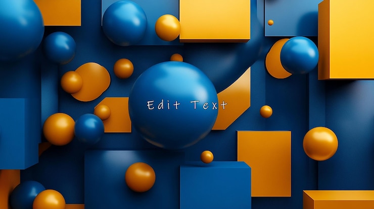 PSD abstract 3d rendering of blue and orange spheres and cubes