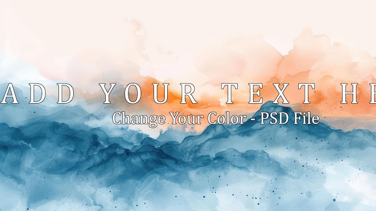 PSD abstract acquerello paesaggio pittura di blue mountains e orange sunset