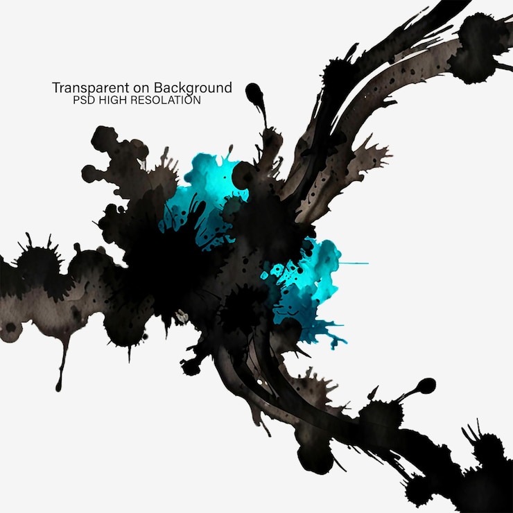 PSD abstract black watercolor brush stroke on transparent background