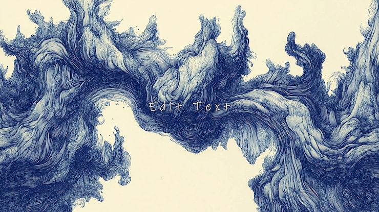 PSD abstract blue ink swirls on beige background