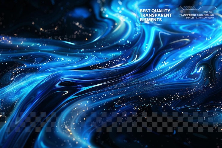 PSD abstract blue liquid background con cielo stellato e vortici oceanici su sfondo trasparente