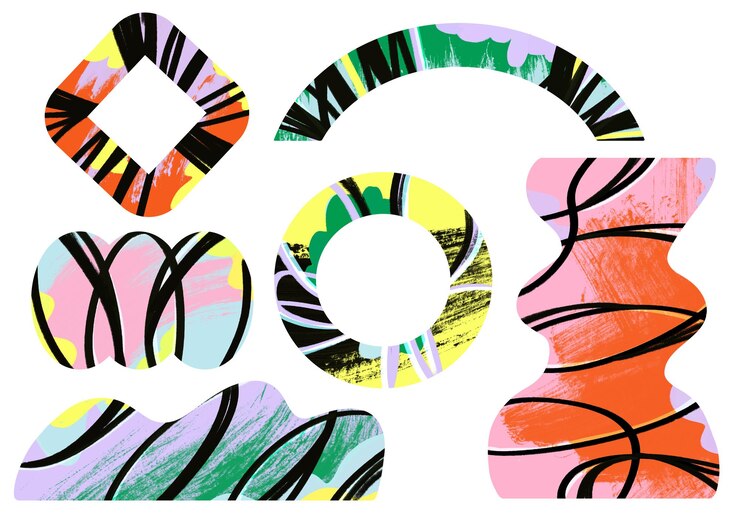 PSD abstract colorate forme geometriche con pennellate artistiche