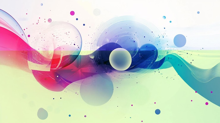 PSD abstract colorate vortici bolle e particelle su uno sfondo chiaro