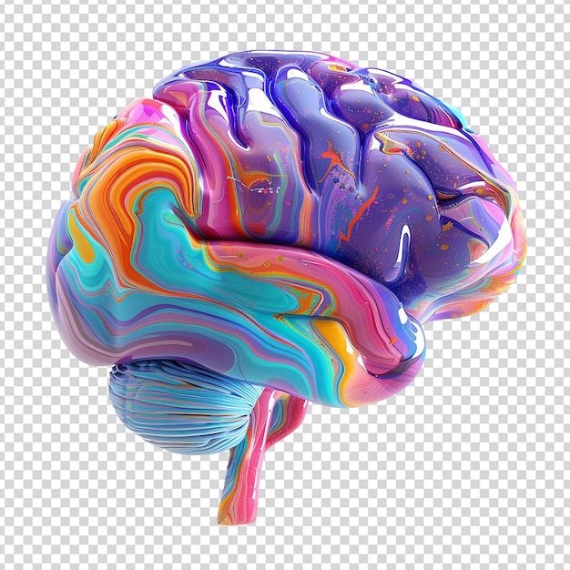 Abstract colorato cervello umano 3d render png isolato su sfondo trasparente