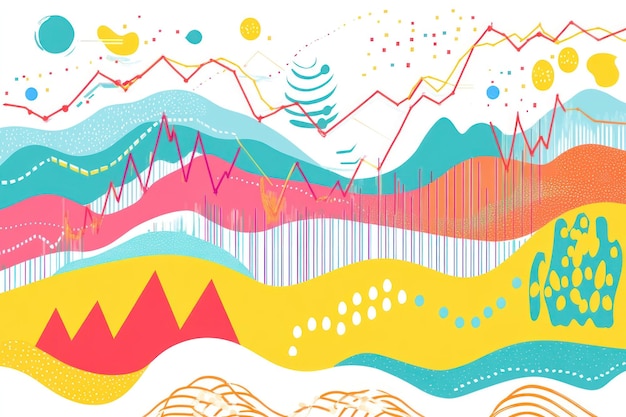 Abstract colorful data visualization with waves and charts