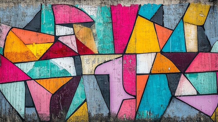 PSD abstract colorful geometric graffiti on a textured wall