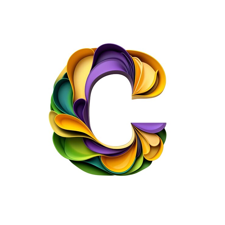PSD abstract colorful letter c design 3d art di carta tipografia floreale
