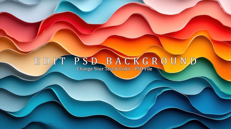 PSD abstract colorful paper waves