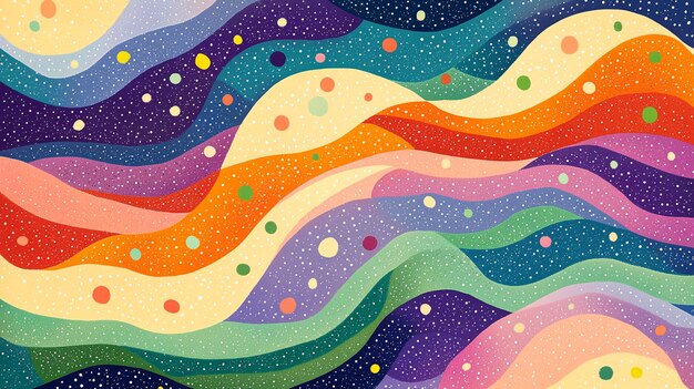 abstract colorful wavy background with dots and sparkles