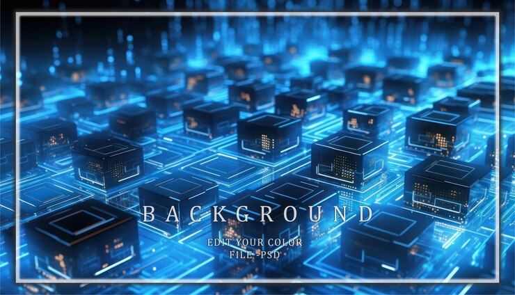 PSD abstract digital network of cubes glowing in blue