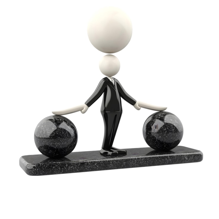 PSD abstract figurine balancing two spheres on a marble base isolated on white background