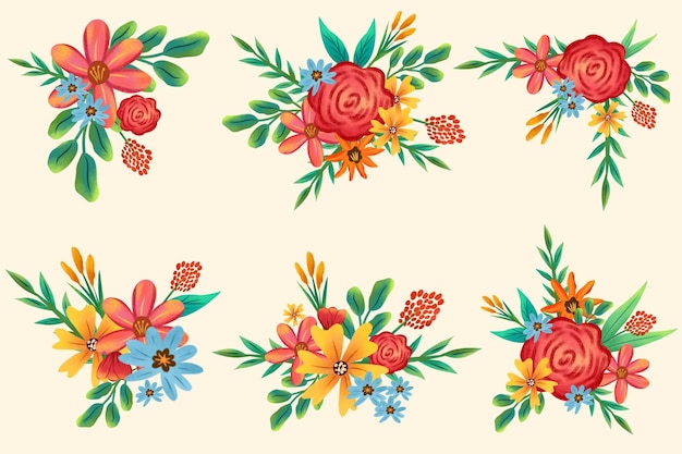 Abstract flower and leaf arrangement clipart set
