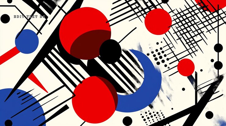 PSD abstract geometric art with red blue black circles and lines on white