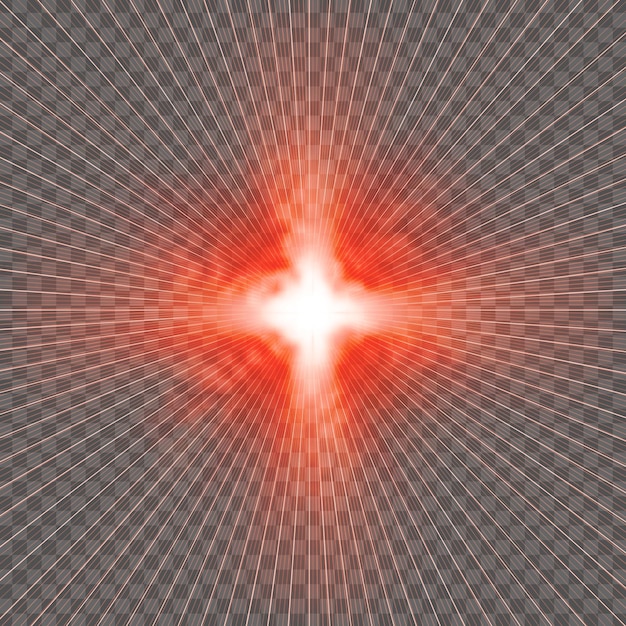 abstract glowing red light burst in a radiating pattern isolated on a transparent background