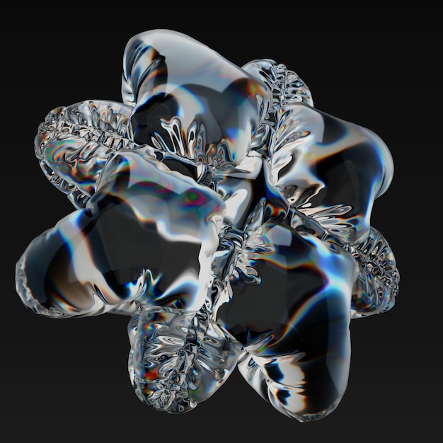 Abstract Iridescent 3D Rendered Sculpture su sfondo nero