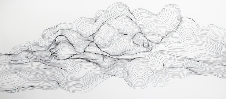 PSD abstract line art of wavy landscape (abstrakte linienkunst der wellenförmigen landschaft)