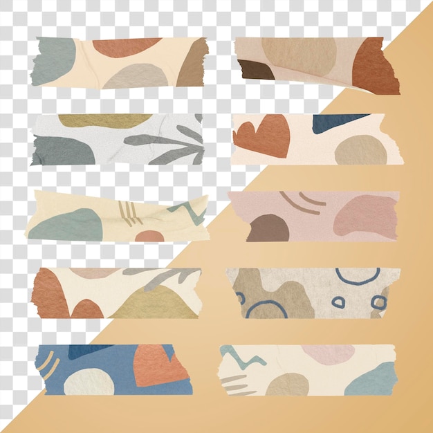Abstract memphis png washi adesivo de fita estética tom da terra definido em fundo transparente