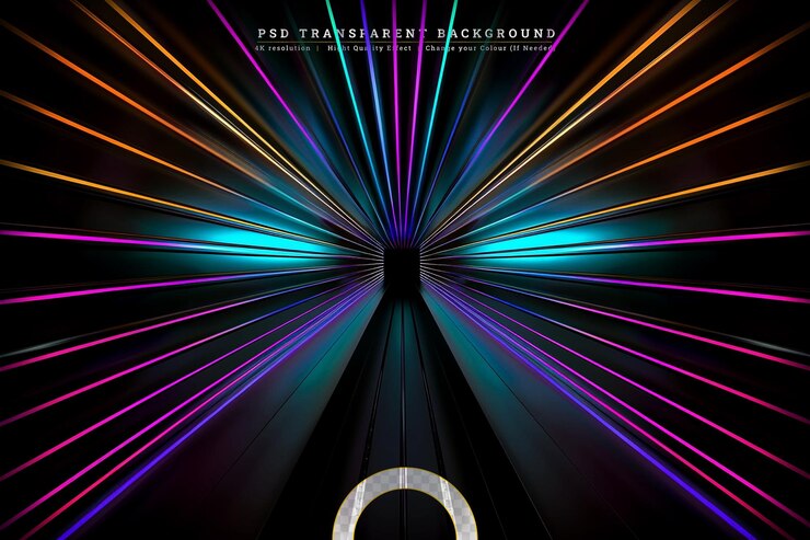 PSD abstract neon blue and purple light traces on transparent background