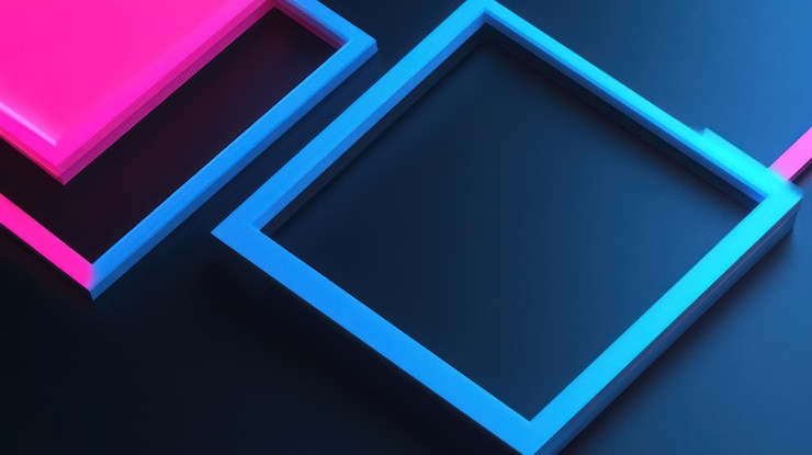 PSD abstract neon geometric shapes una interacción vibrante de cuadrados rosados y azules sobre un fondo oscuro que crea una estética dinámica y moderna