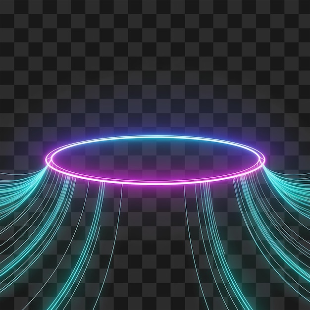 Abstract Neon Portal with Flowing Cyan Light Streams Futuristic Tech Podium PNG