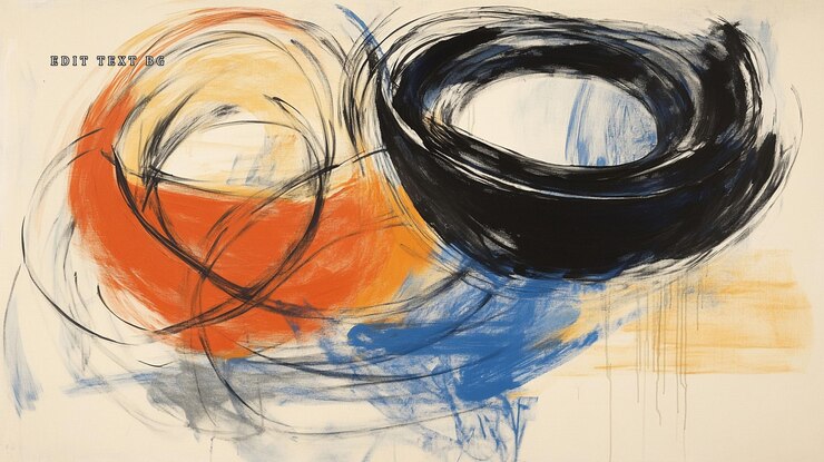 PSD abstract painting with swirling orange black and blue forms