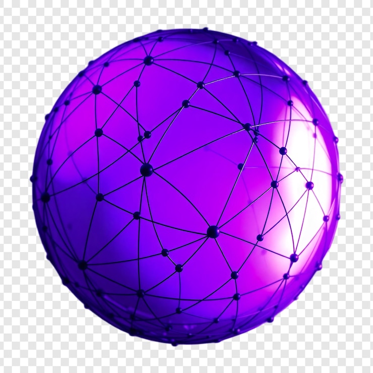 PSD abstract purple network sphere isolated on transparent background